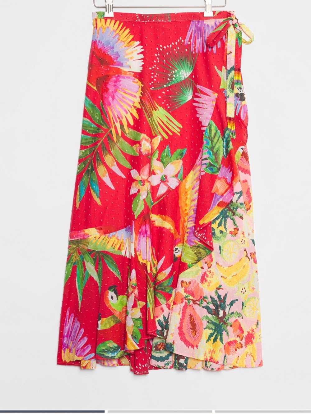 Farm Rio Nadya Wrap Midi Skirt Red Macaw Size Large - Picture 2 of 11